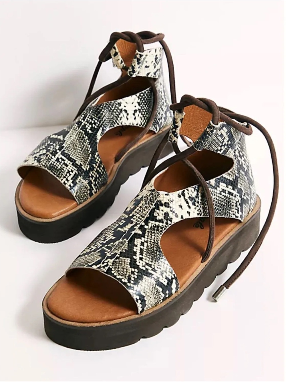 Free People Aubrey Wrap Sandals Snakeskin Platform Lace-Up Women’s EU 38 US 7.5